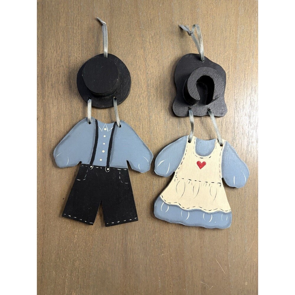 VTG  Thanksgiving Wooden Pilgrim Figures Farmhouse Country Decor Couple